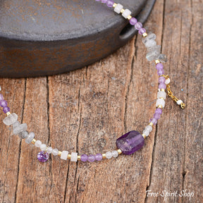 Natural Amethyst & Labradorite Beaded Anklet