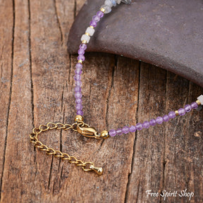 Natural Amethyst & Labradorite Beaded Anklet