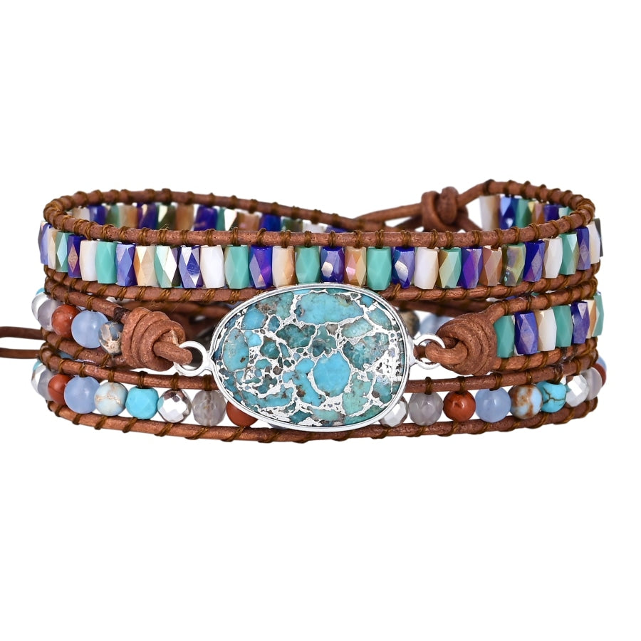 Natural Turquoise & Jasper Silver Wrap Bracelet Jewelry > Gemstone Bead