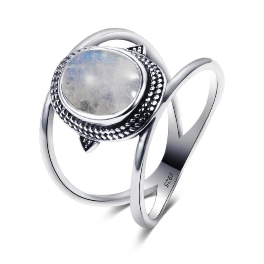 925 Silver Natural Moonstone Round Boho Ring - Free Spirit Shop