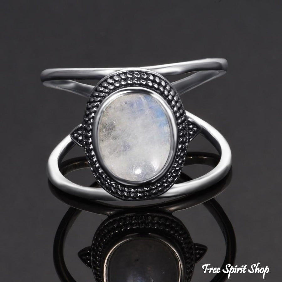 925 Silver Natural Moonstone Round Boho Ring - Free Spirit Shop