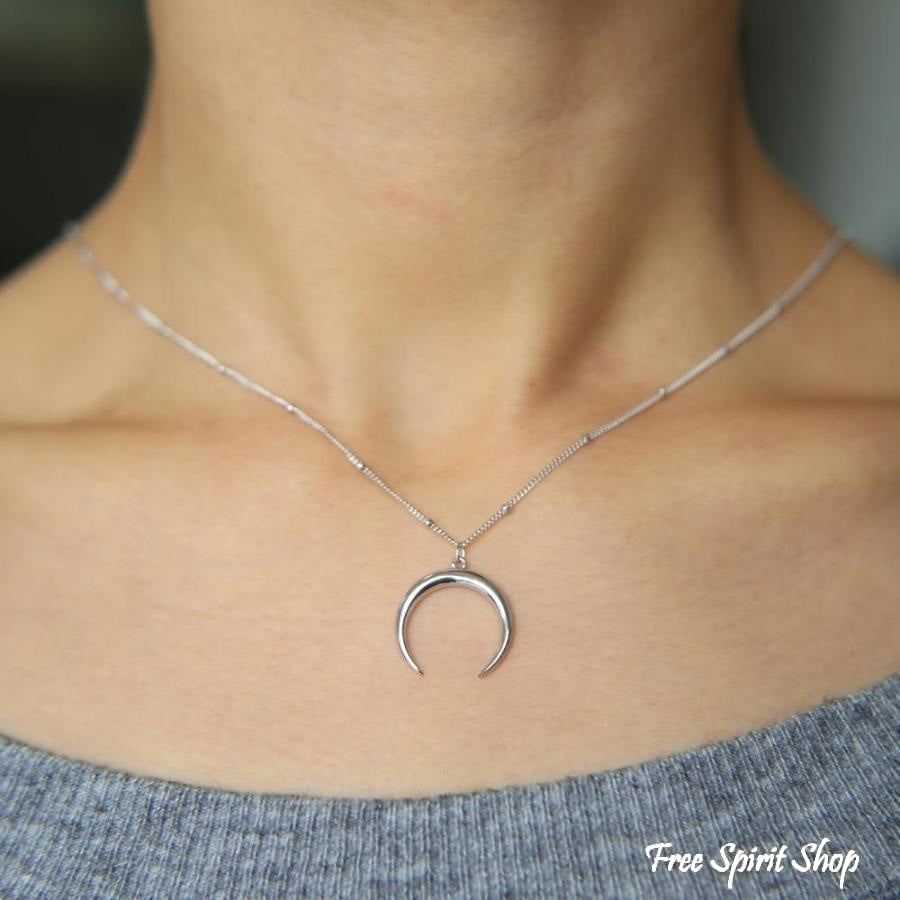 925 Sterling Silver Crescent Moon Necklace - Free Spirit Shop