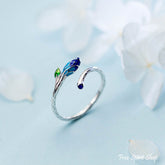 925 Sterling Silver Leaf & Blue Flower Ring - Free Spirit Shop