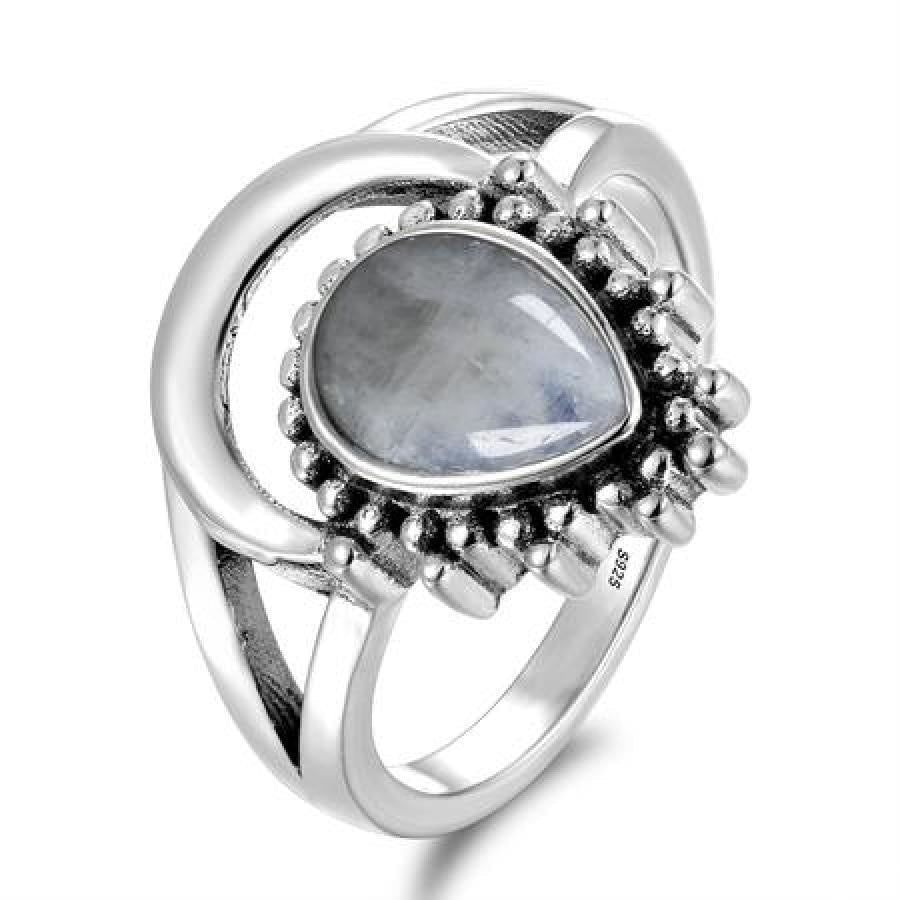 925 Sterling Silver Natural Moonstone Boho Ring - Free Spirit Shop
