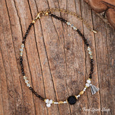 Natural Smoky Quartz & Black Onyx Beaded Anklet