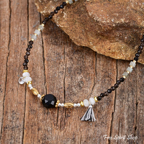 Natural Smoky Quartz & Black Onyx Beaded Anklet