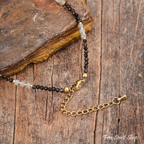 Natural Smoky Quartz & Black Onyx Beaded Anklet