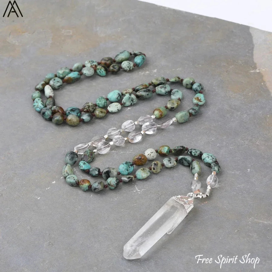 Natural White Moonstone & Clear Quartz Necklace - Jewelry > Gemstone Bead Necklace