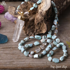 Natural Phantom Quartz & Clear Quartz Necklace - Jewelry > Gemstone Bead Necklace