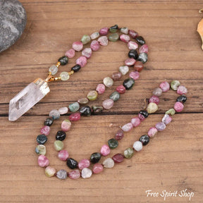 Natural Green Aventurine & Clear Quartz Necklace - Jewelry > Gemstone Bead Necklace