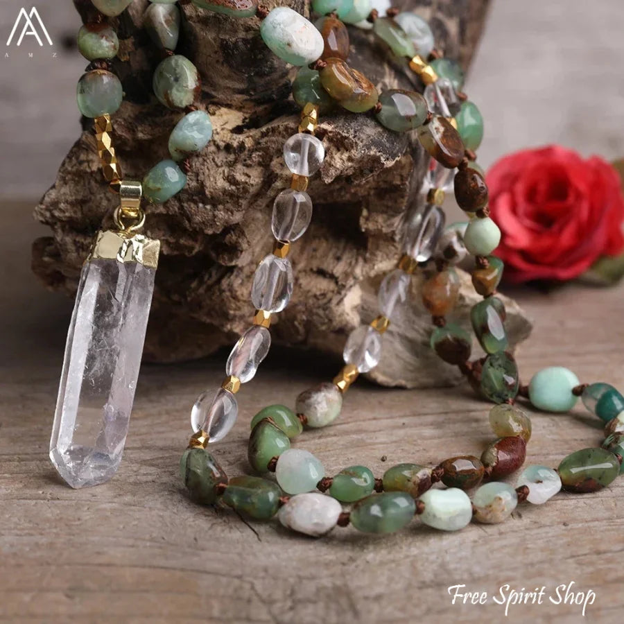 Natural Phantom Quartz & Clear Quartz Necklace - Jewelry > Gemstone Bead Necklace