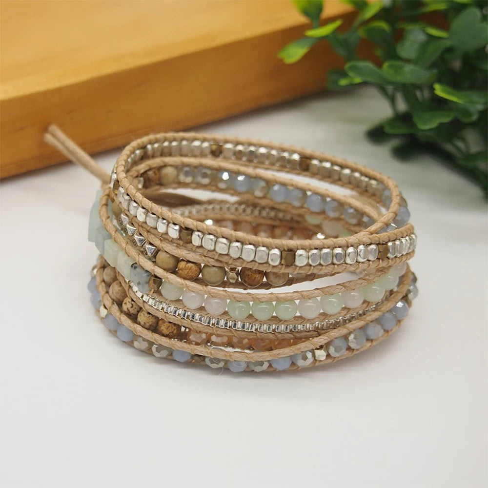 Natural Amazonite & Jasper Stone Wrap Bracelet