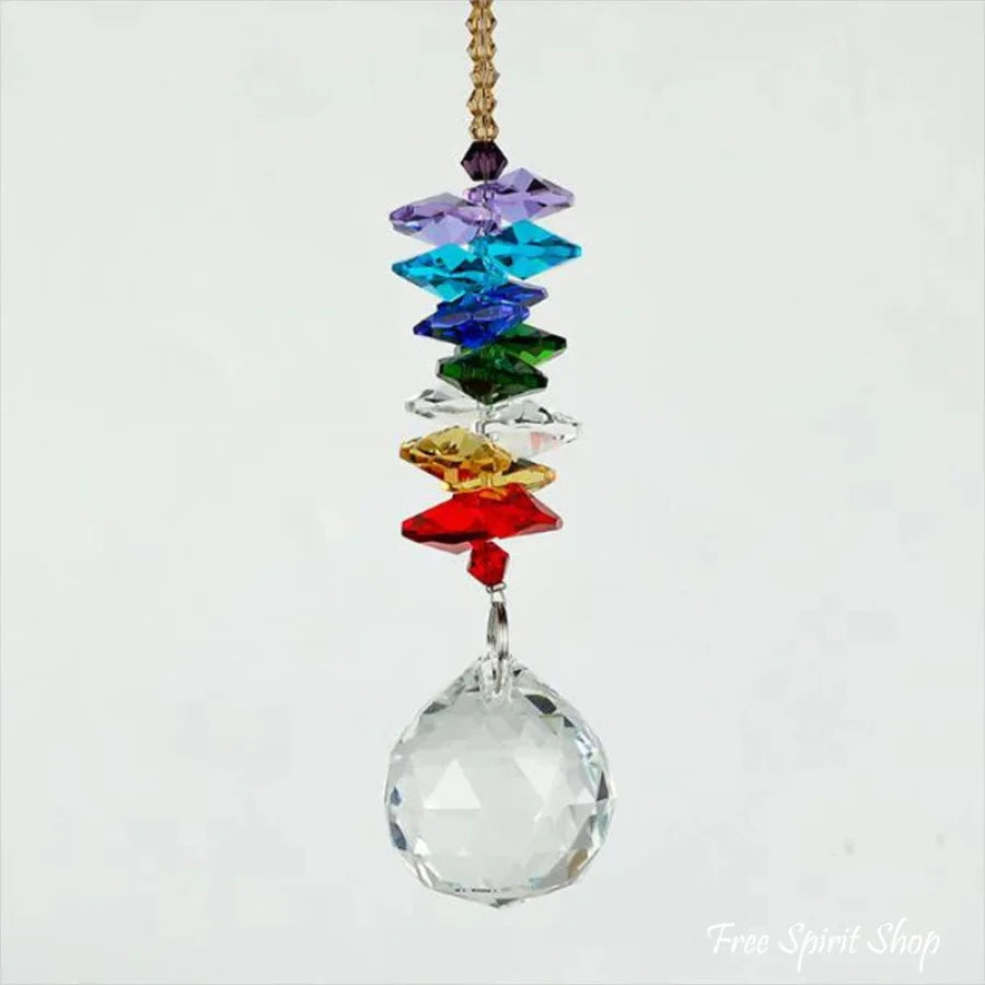 Handmade Rainbow 7 Chakra Crystal Ball Suncatcher