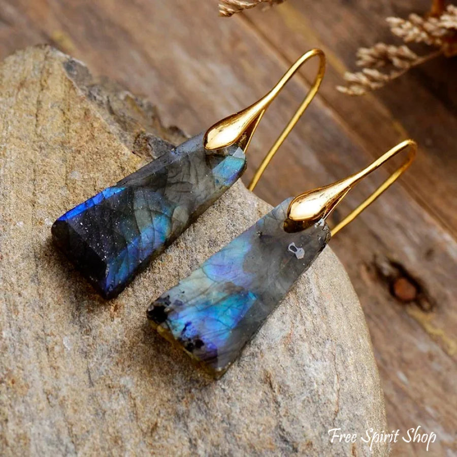 Natural Labradorite Pyramid Earrings