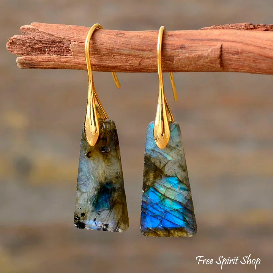 Natural Labradorite Pyramid Earrings