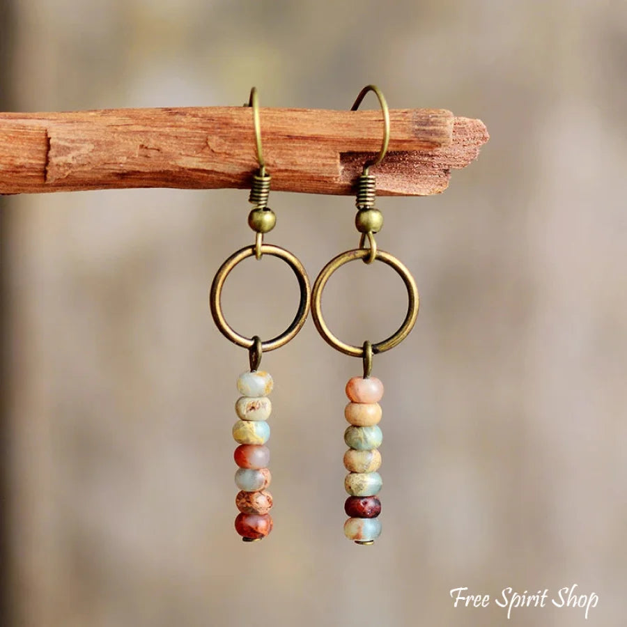 Vintage Natural Jasper Stone Ethnic Circle Earrings Jewelry > Gemstone