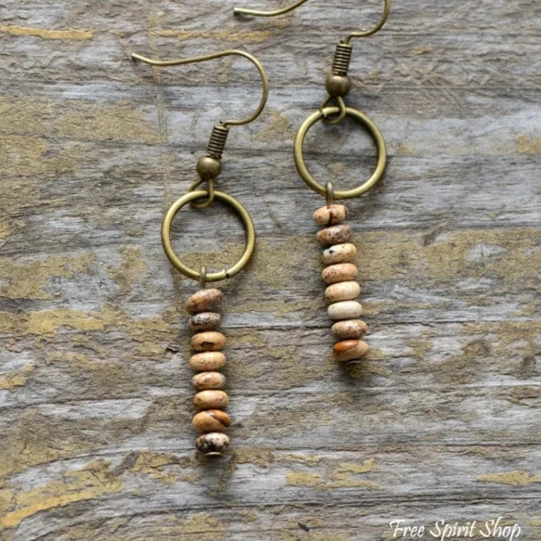 Vintage Natural Jasper Stone Ethnic Circle Earrings Jewelry > Gemstone