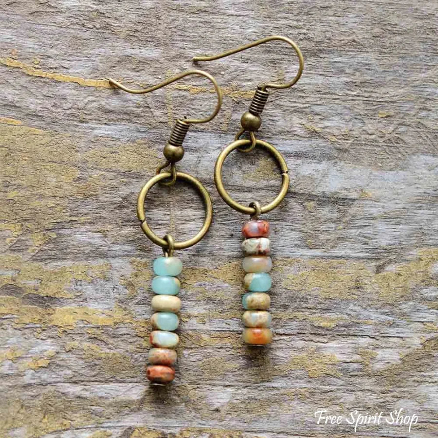 Vintage Natural Jasper Stone Ethnic Circle Earrings Jewelry > Gemstone