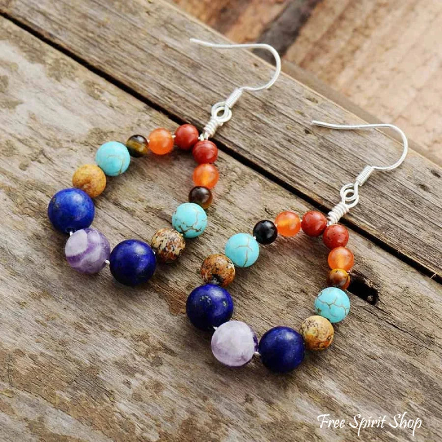 7 Chakra Natural Stone Bead Earrings