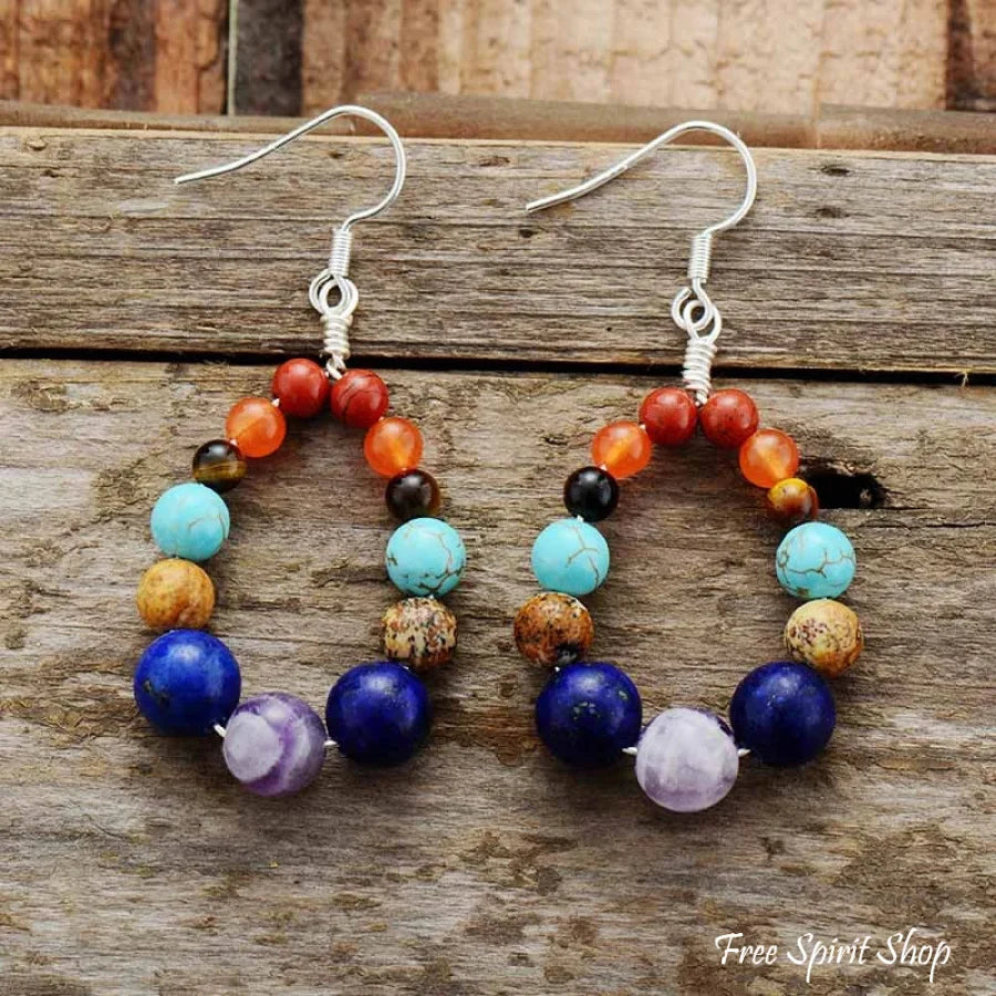 7 Chakra Natural Stone Bead Earrings