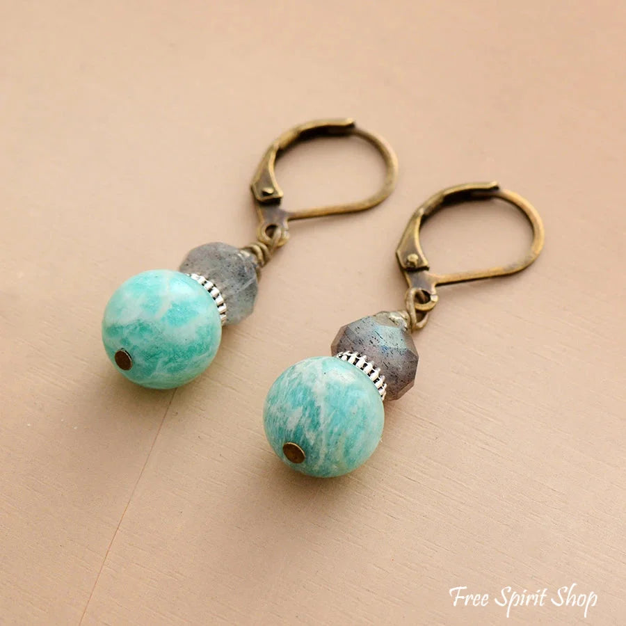 Natural Amazonite & Labradorite Beaded Earrings