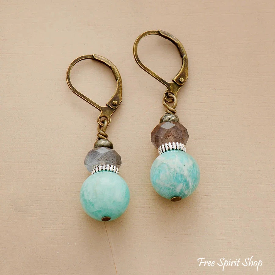 Natural Amazonite & Labradorite Beaded Earrings