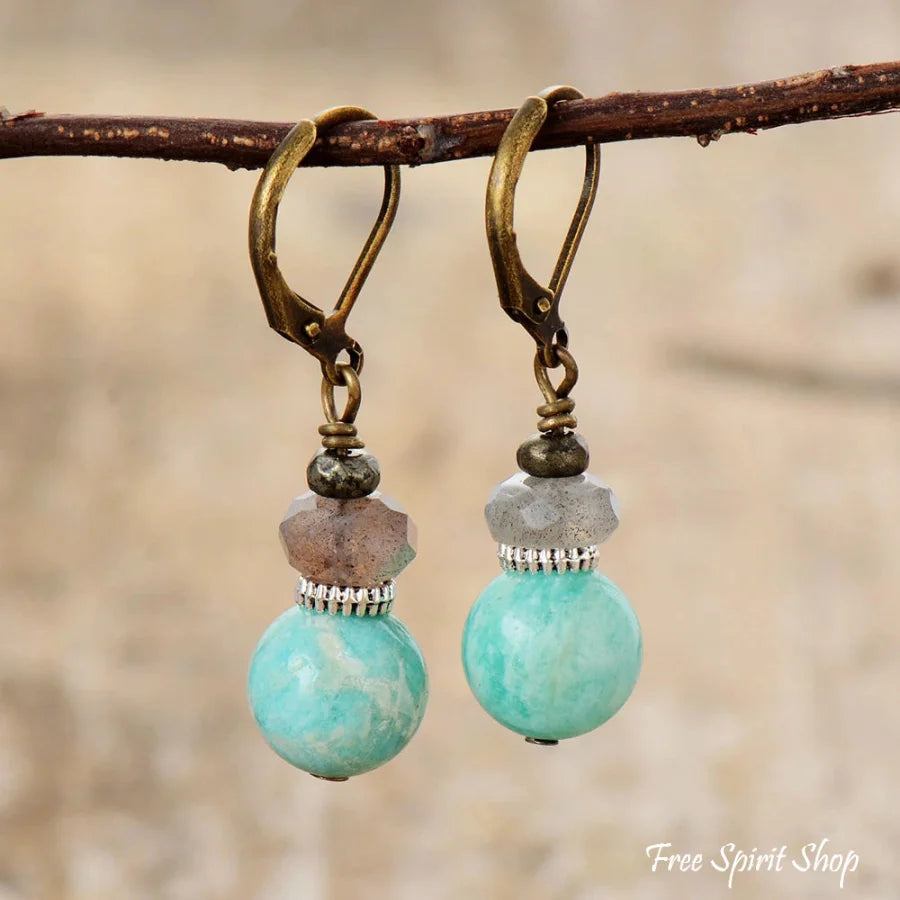 Natural Amazonite & Labradorite Beaded Earrings