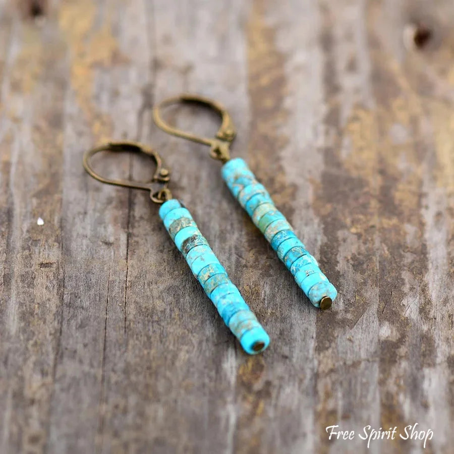 Natural Turquoise Stone Tube Earrings