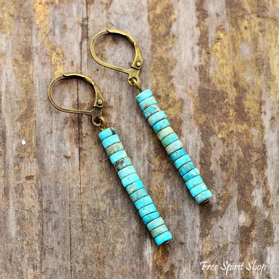 Natural Turquoise Stone Tube Earrings