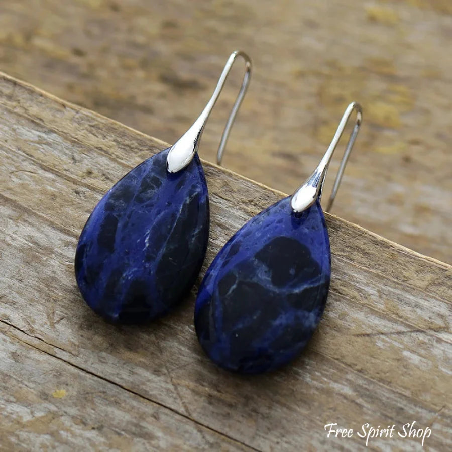 Natural Blue Sodalite Drop Earrings
