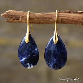 Natural Blue Sodalite Drop Earrings
