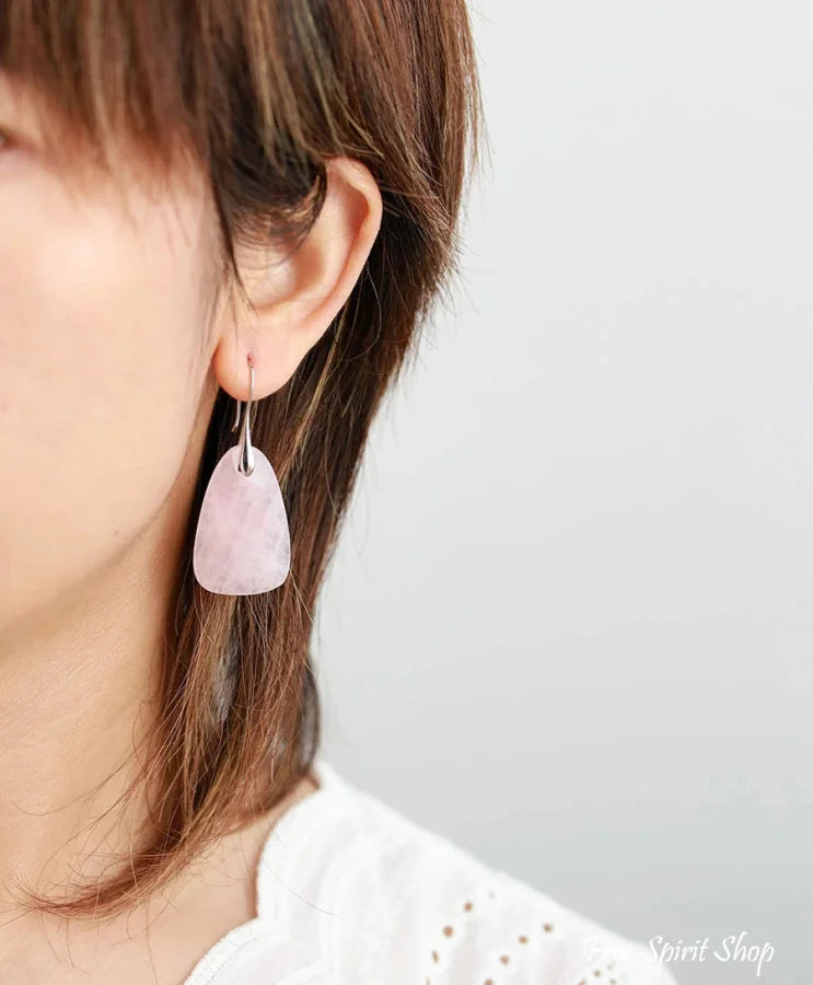 Natural Rose Quartz Crystal Earrings