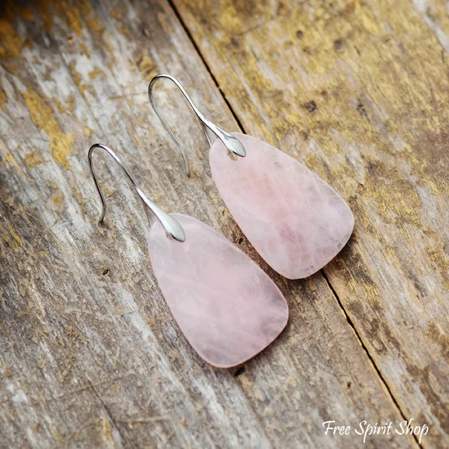 Natural Rose Quartz Crystal Earrings