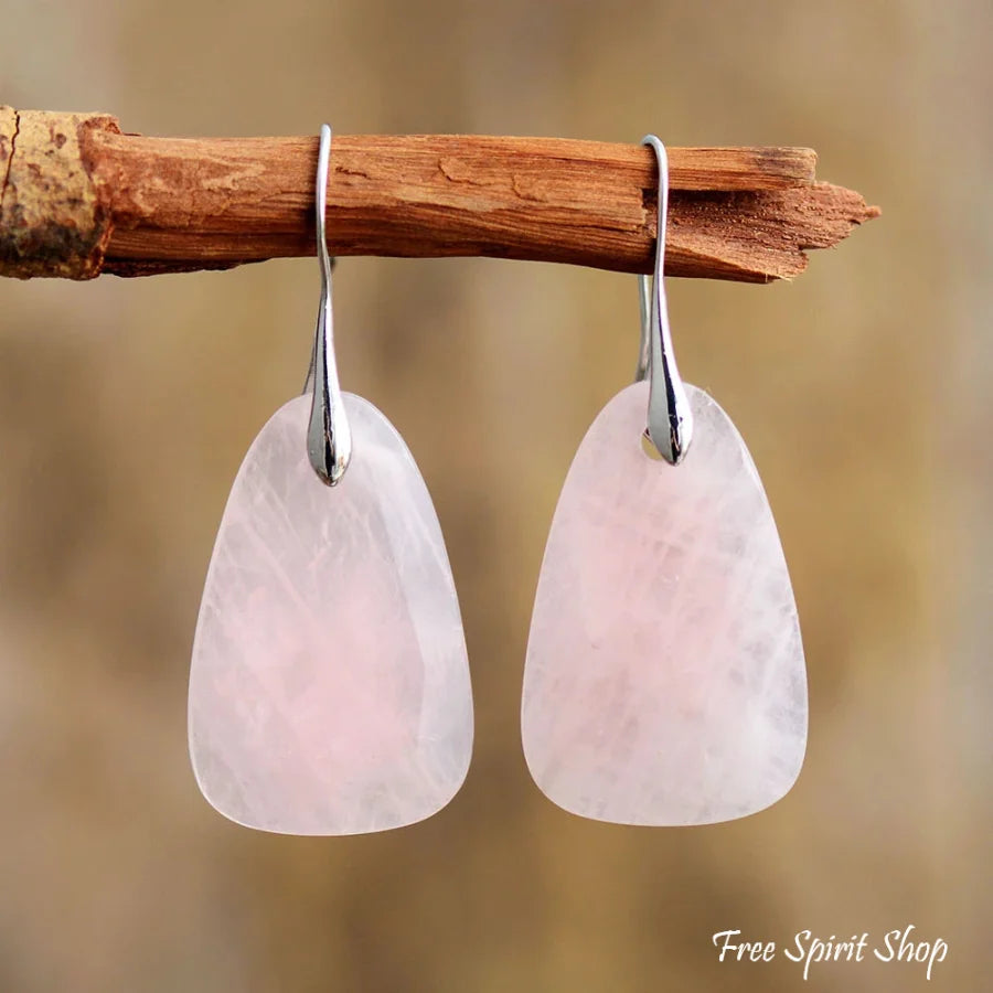 Natural Rose Quartz Crystal Earrings