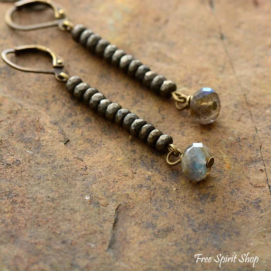 Natural Pyrite & Labradorite Drop Earrings