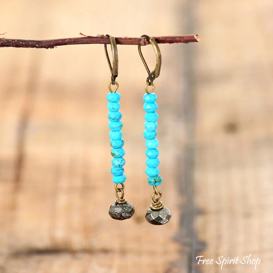 Natural Pyrite & Labradorite Drop Earrings