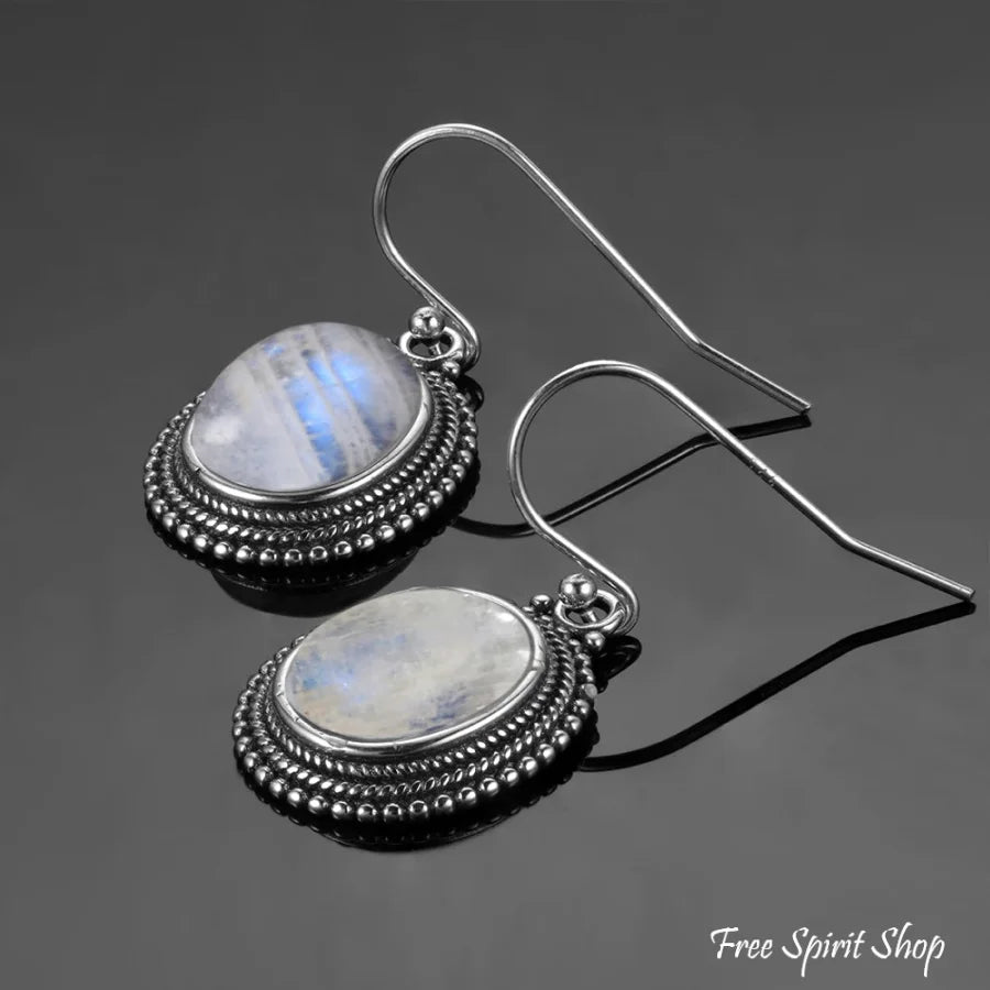 925 Sterling Silver Moonstone Flower Earrings