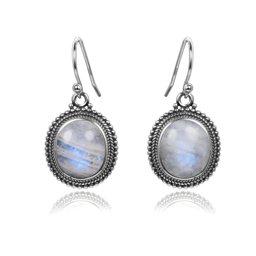 925 Sterling Silver Moonstone Flower Earrings