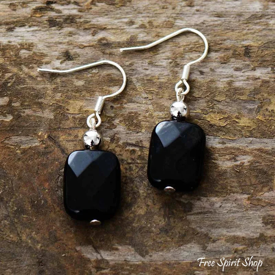 Natural Black Onyx Drop Earrings