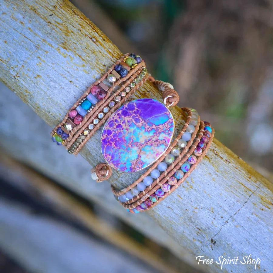 Handmade Purple & Turquoise Jasper Wrap Bracelet