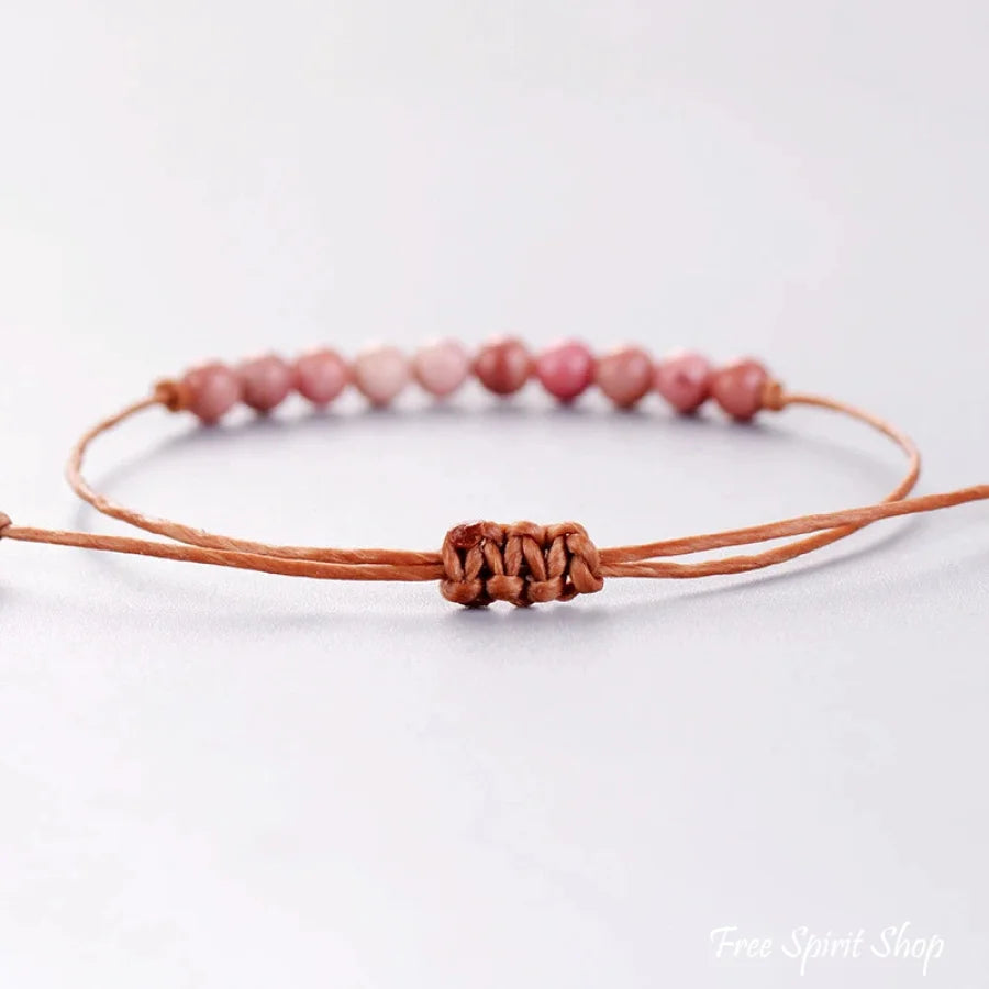 Handmade Natural Rhodonite Stone Adjustable Bracelet