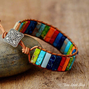 Handmade Rainbow Jasper Leather Wrap Bracelet