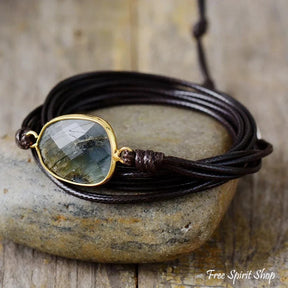 Handmade Natural Labradorite Gemstone Wrap Bracelet