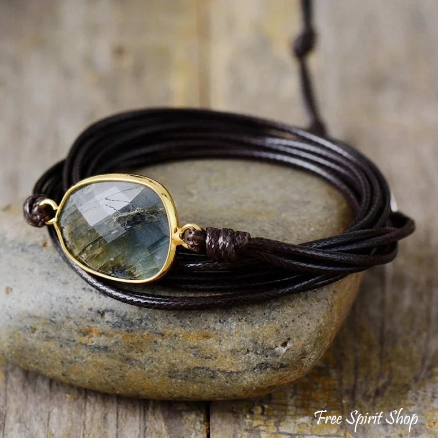 Handmade Natural Labradorite Gemstone Wrap Bracelet