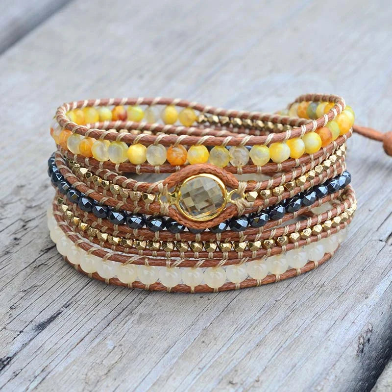 Natural Sunny Citrine Gemstone Wrap Bracelet