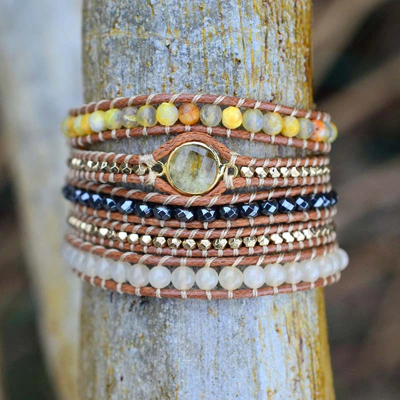 Natural Sunny Citrine Gemstone Wrap Bracelet