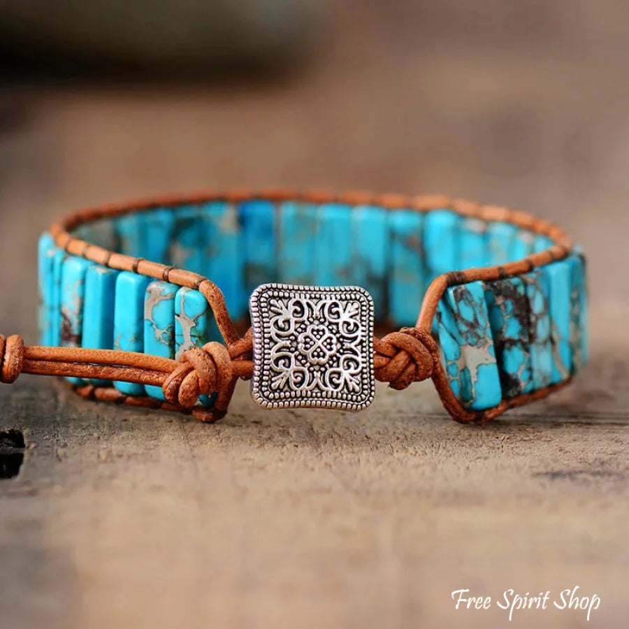 Handmade Turquoise Jasper Stone Tube Bracelet