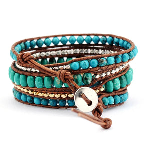 Handmade Natural Turquoise 5 Layer Leather Wrap Bracelet
