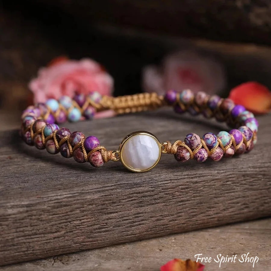 Purple Jasper & Moonstone Bead Bracelet