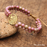 Natural Pink Rhodonite & Tree of Life Bead Bracelet